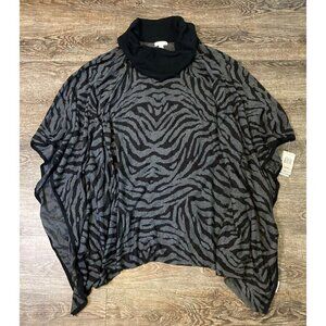 New Charter Club Women's Zebra Print Cowl Neck Poncho Sweater Black Size 2X/3X